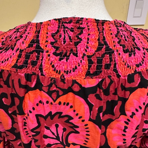 HOUSE OF HARLOW 1960 SMOCKED FLORAL PRINTED BLOUSE TOP - Picture 5 of 7